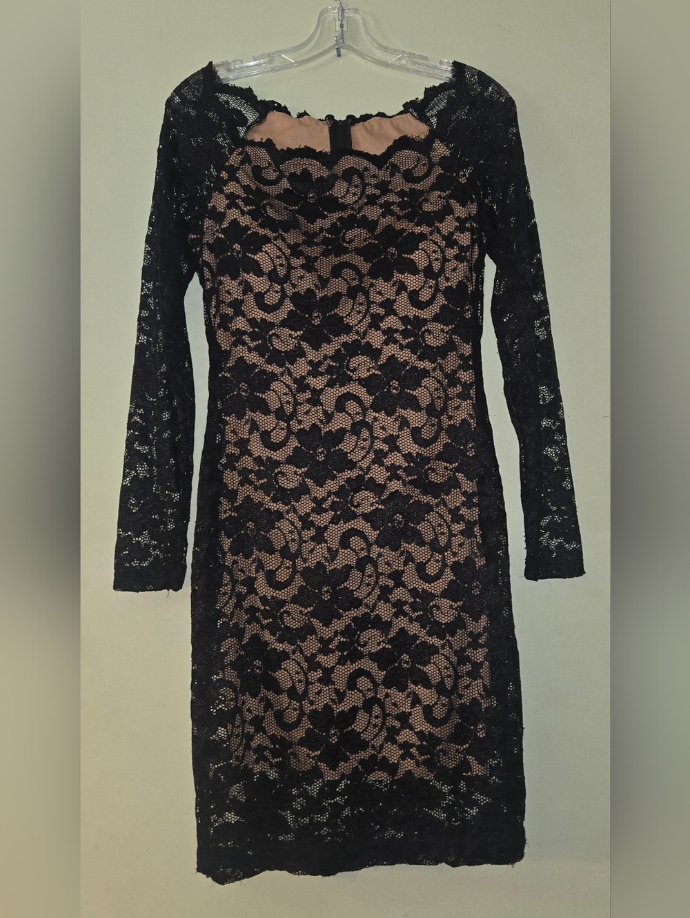 B. Darlin, Black Lace Fitted Cocktail Dress Nude Lining. Size 13/14